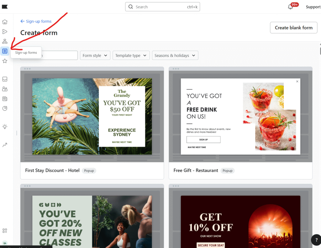 Creation a signup form in klaviyo