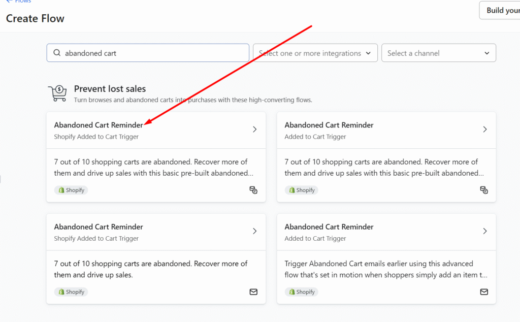 abandoned cart flow creation process