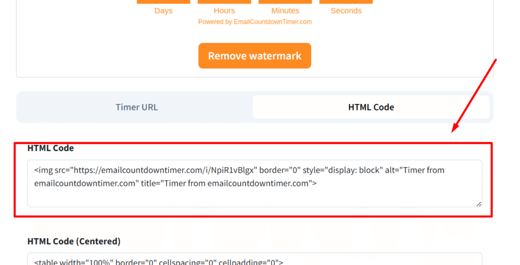 Countdown timer code snippet