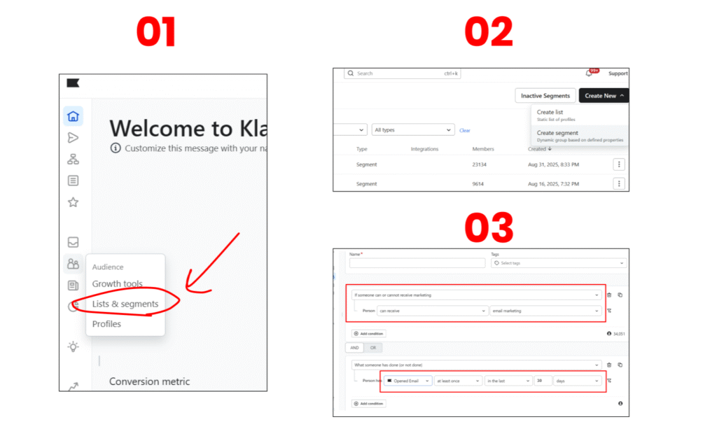 Klaviyo list and segment creation process