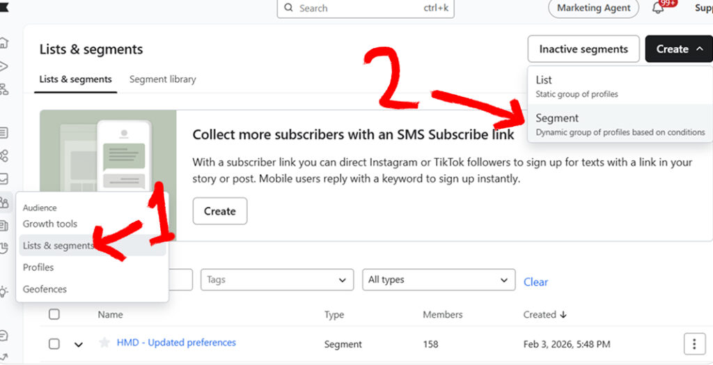 create a new segment in klaviyo
