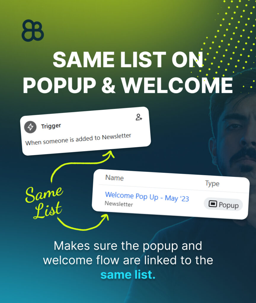 Use same list for popup and welcome flow in Klaviyo