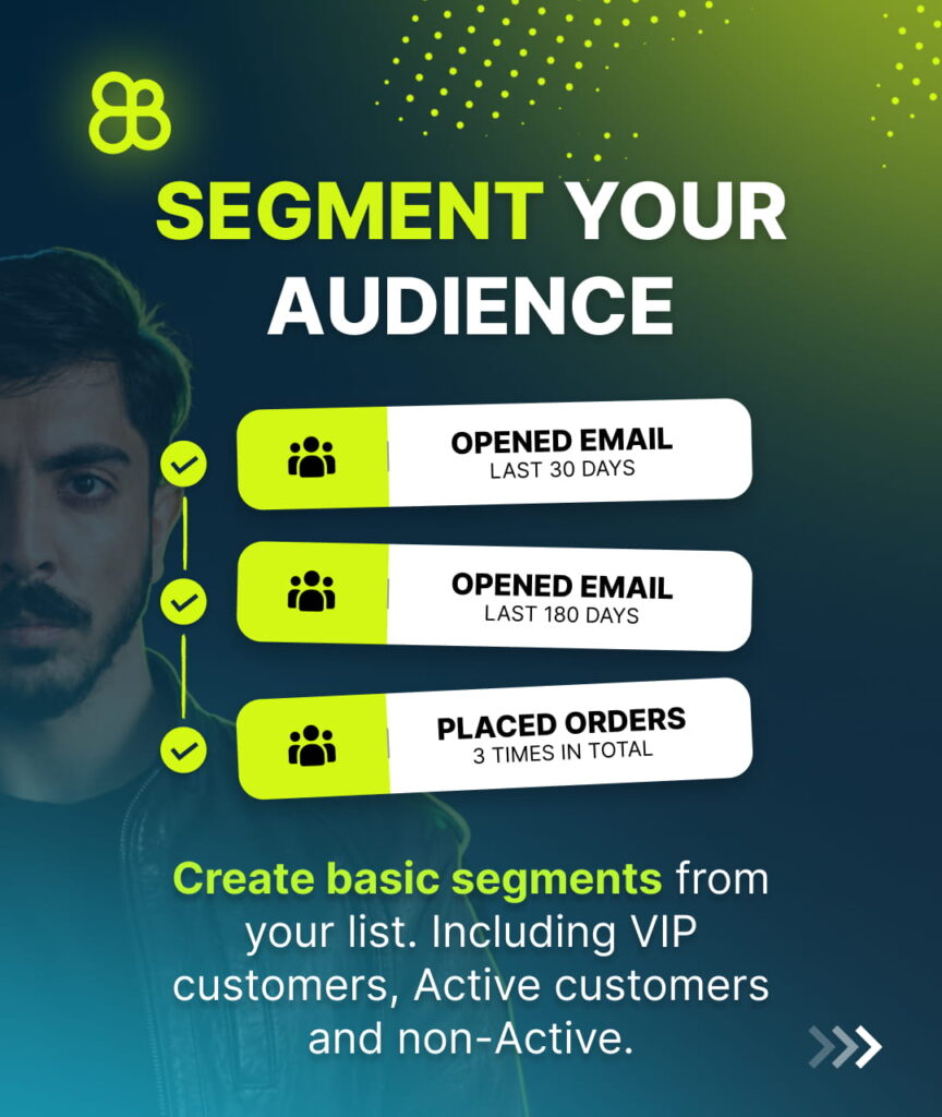 Email segmentation examples for active, inactive and VIP customers